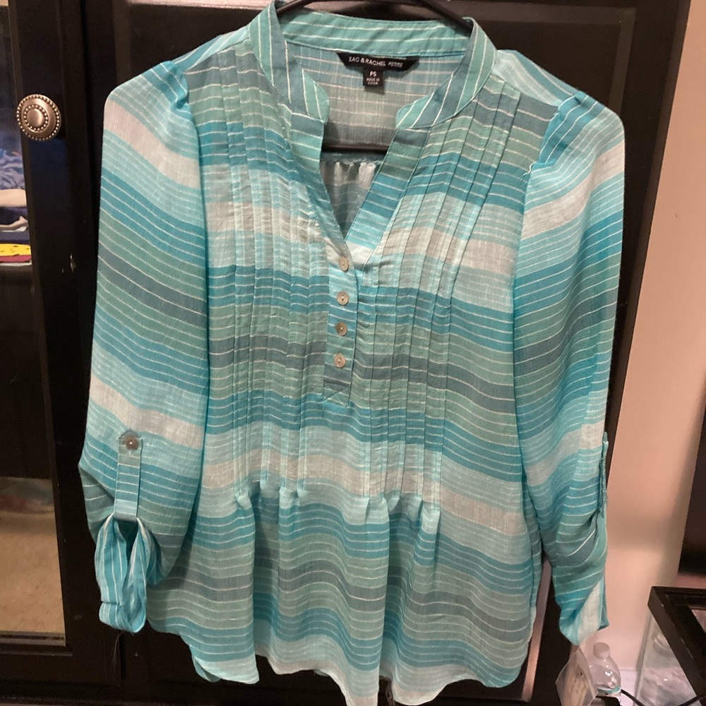 Zac and Rachel 3/4-long sleeve stripped button down shirt petite small NWT
